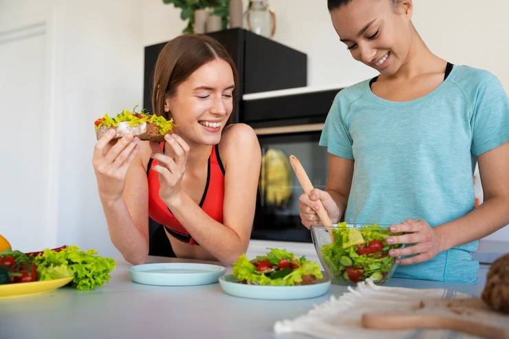 people eating a salad